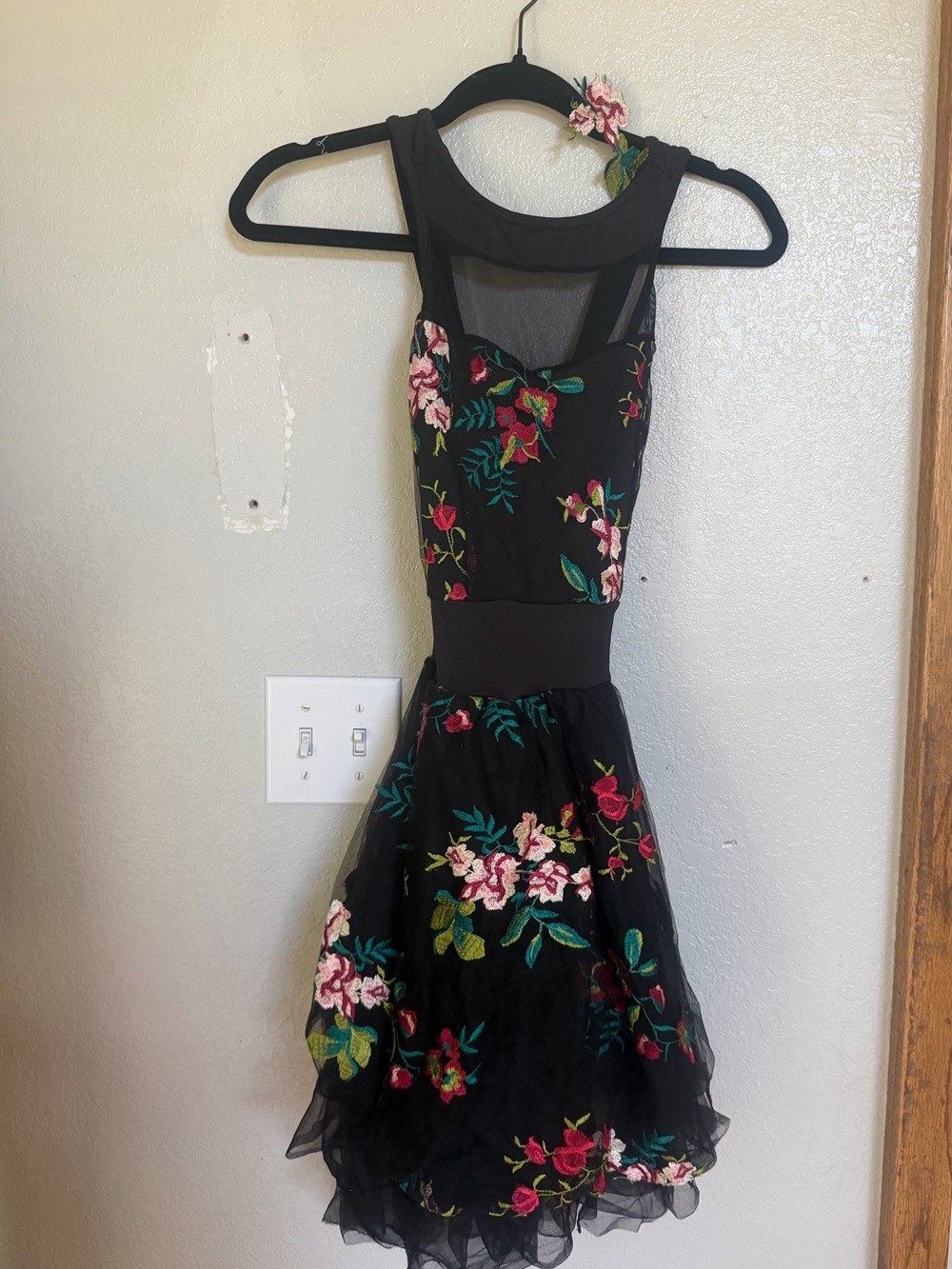 Black Floral Mesh Fit-and-Flare Kids Dress